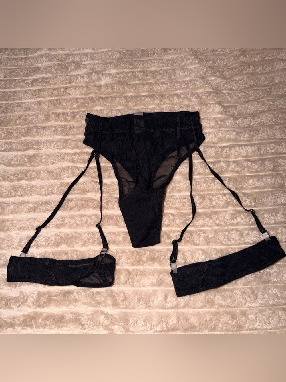 Black Lace Garter Thong Set - Women's Intimates